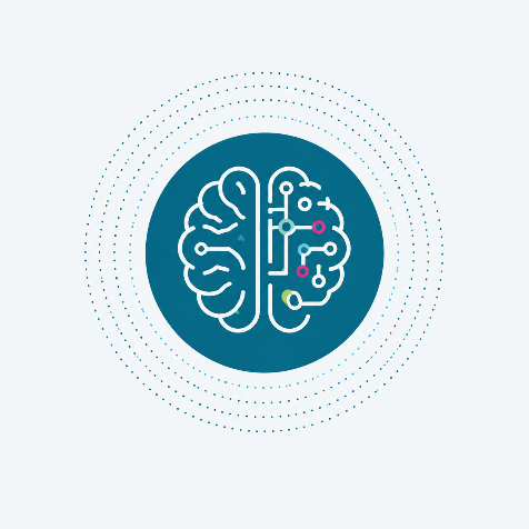 Line illustration of a brain with one hemisphere drawn as a circuit board, representing machine learning applied to cancer detection.